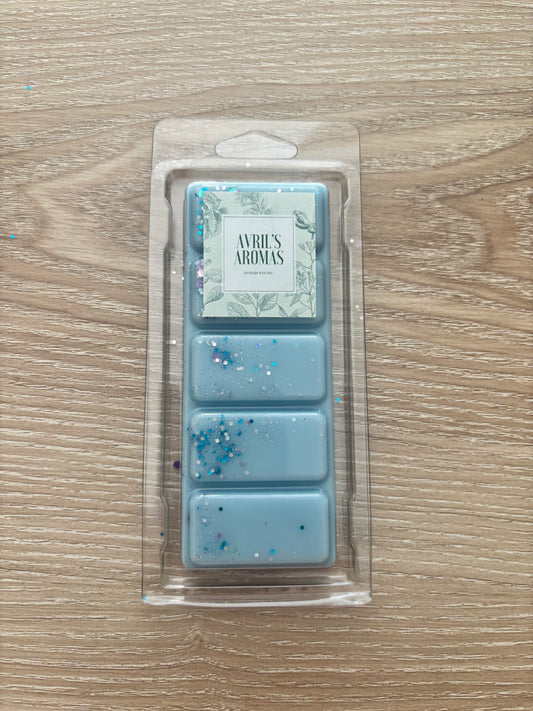 Light Blue, highly scented, wax melt, snap bar