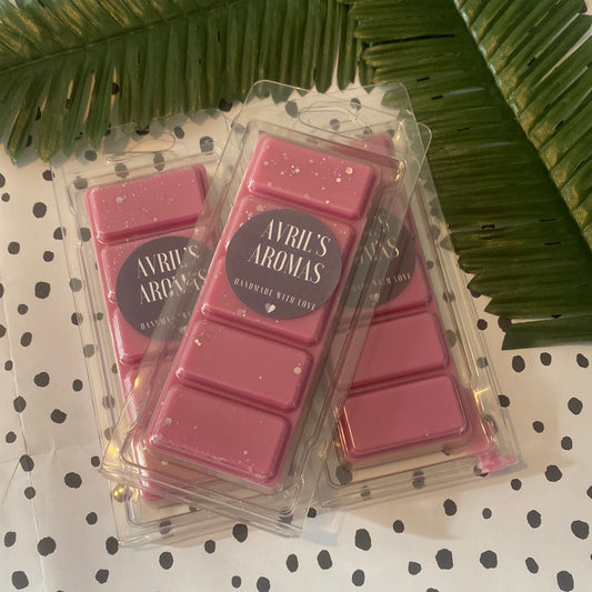 Peony Blush and Suede, highly scented, wax melt, snap bar